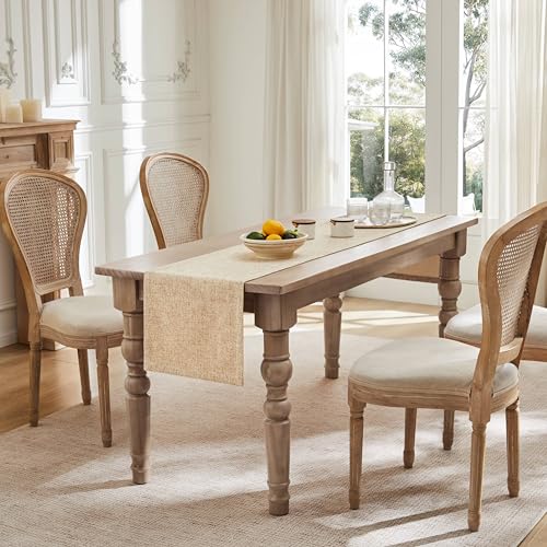 ZeeMart Burlap Style Farmhouse Table Runners 108 Inches Long, Beige Rustic Woven Dining Table Runner for Everyday Use, 14x108 Inches, Oatmeal Beige - Image 3
