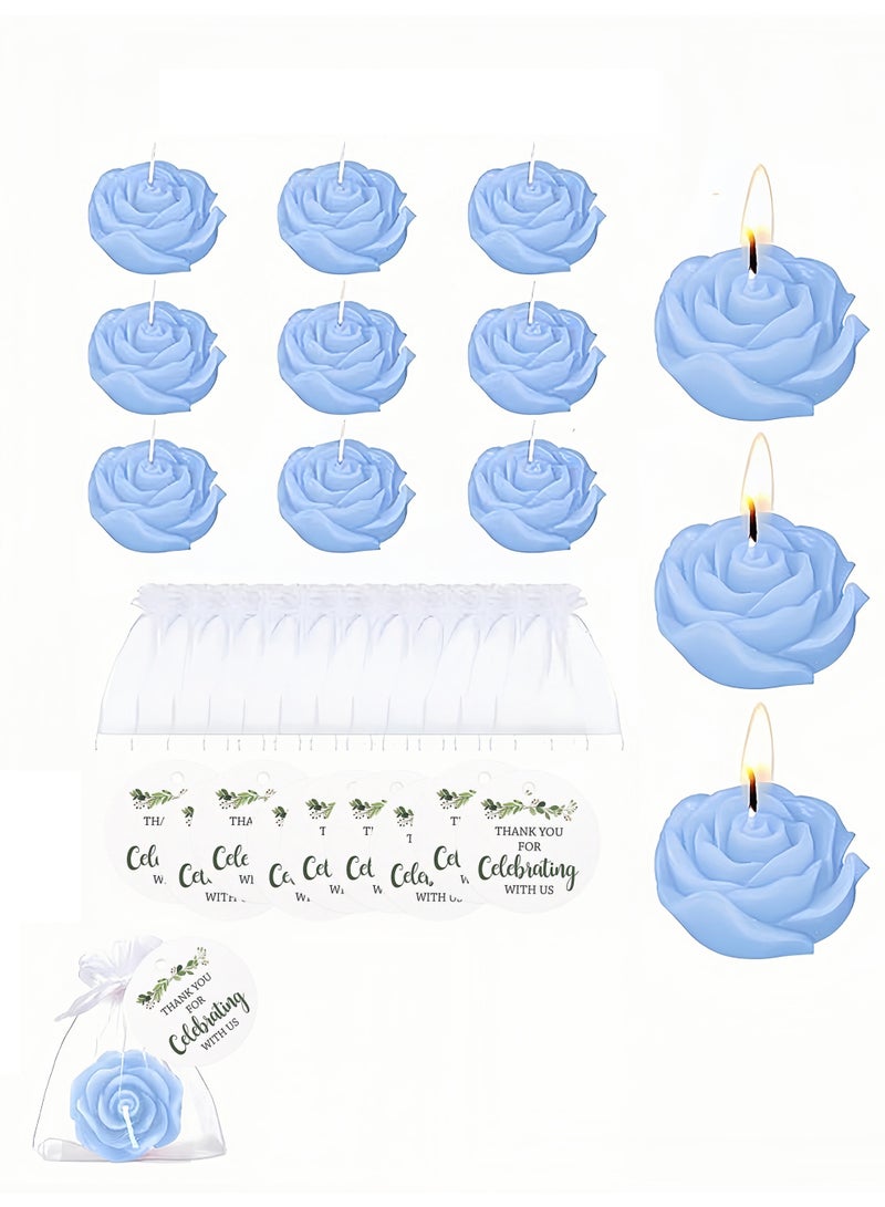 9Pcs Blue Rose Scented Candle Gift Set with Organza Bags & Cards, Smokeless Aromatherapy Candles, Wedding Table Party Favors - Image 1