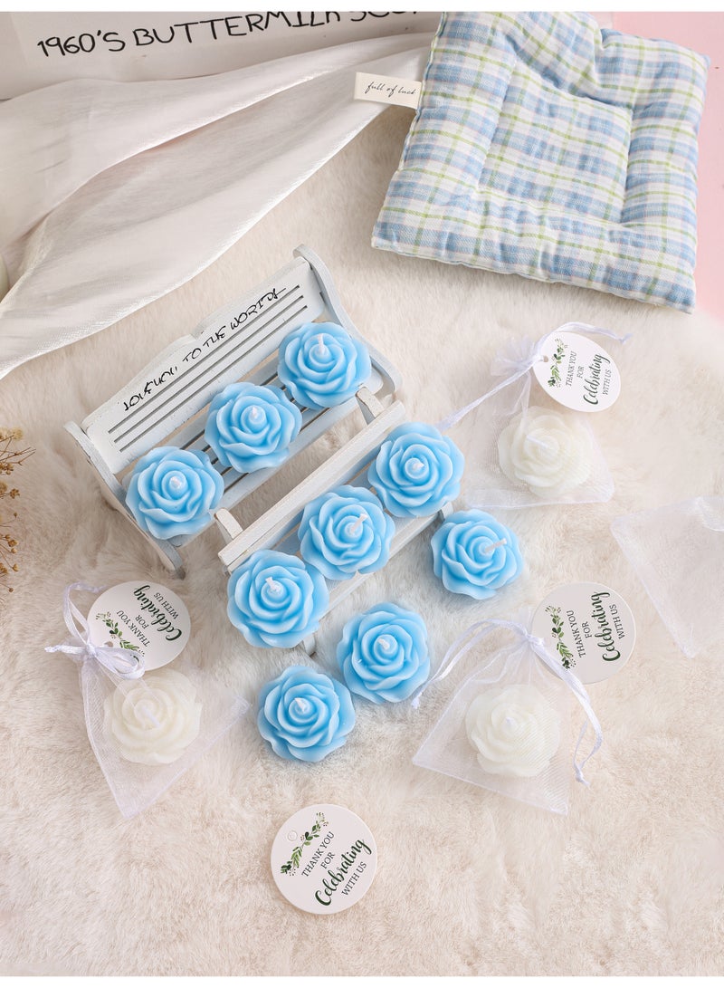 9Pcs Blue Rose Scented Candle Gift Set with Organza Bags & Cards, Smokeless Aromatherapy Candles, Wedding Table Party Favors - Image 3