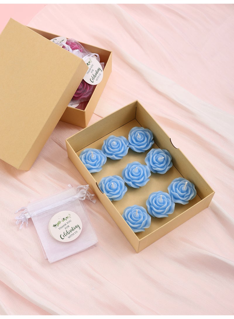 9Pcs Blue Rose Scented Candle Gift Set with Organza Bags & Cards, Smokeless Aromatherapy Candles, Wedding Table Party Favors - Image 2