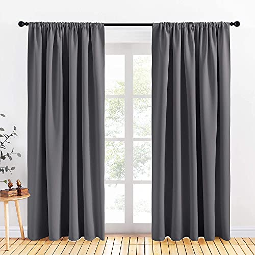 PONY DANCE Window Blackout Curtains  Light Blocking Home Decor Rod Pocket Wide Curtain Panels  Drapes for Living Room 70 x 84 Inches Gray 2 Pieces