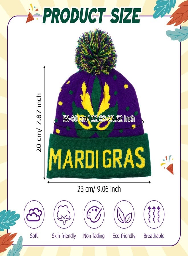 Silicherry 4 Pcs Mardi Gras Hats for Men Women Mardi Gras Beanie Knitted Hat with Green Purple Yellow Knit Cap for Carnival Parade Costumes Party Accessories Outfit Costume Decorations - Image 3