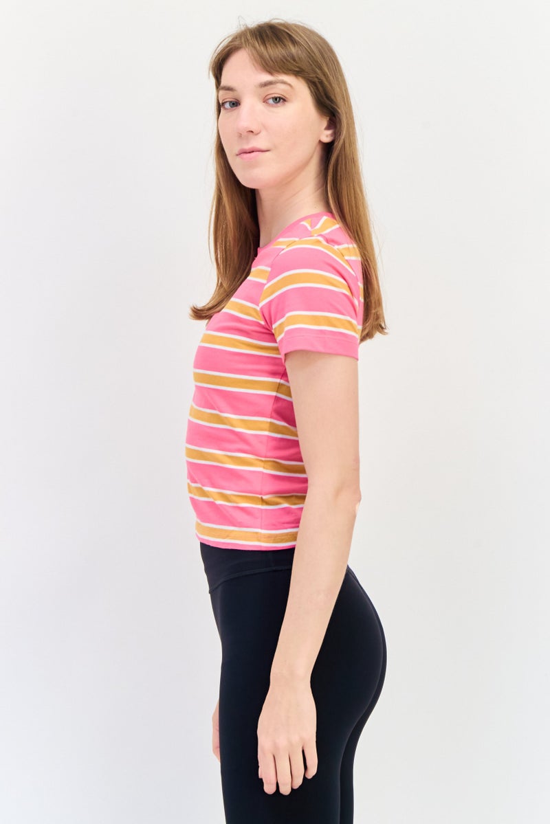 PUMA بلوزة نسائية ضيقة الأكمام القصيرة للخارج، وردية - Image 2