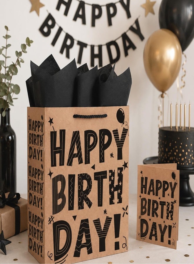 RVEAFA Large Birthday Gift Bag, Kraft Paper Gift Bag with Card & Tissue Paper, Happy Birthday Design, Premium Gift Bags with Handles for Men Women, Large Gift Bag Set - Image 3