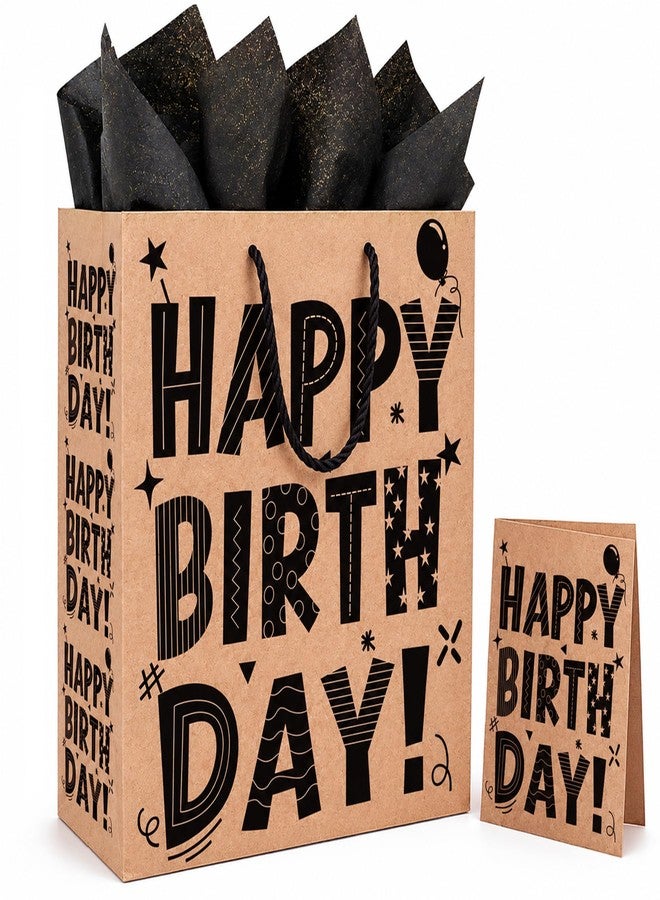 RVEAFA Large Birthday Gift Bag, Kraft Paper Gift Bag with Card & Tissue Paper, Happy Birthday Design, Premium Gift Bags with Handles for Men Women, Large Gift Bag Set - Image 1