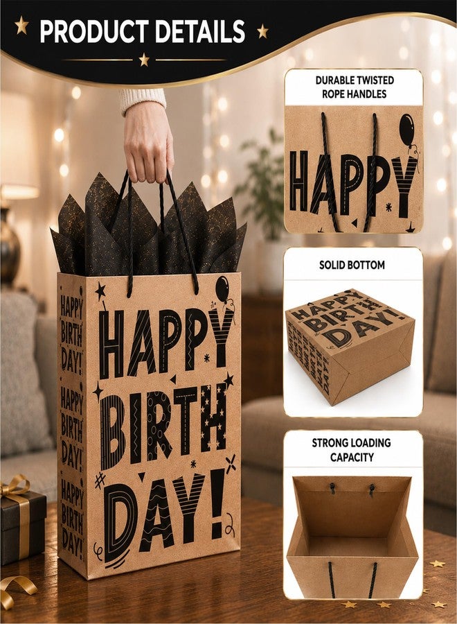RVEAFA Large Birthday Gift Bag, Kraft Paper Gift Bag with Card & Tissue Paper, Happy Birthday Design, Premium Gift Bags with Handles for Men Women, Large Gift Bag Set - Image 4