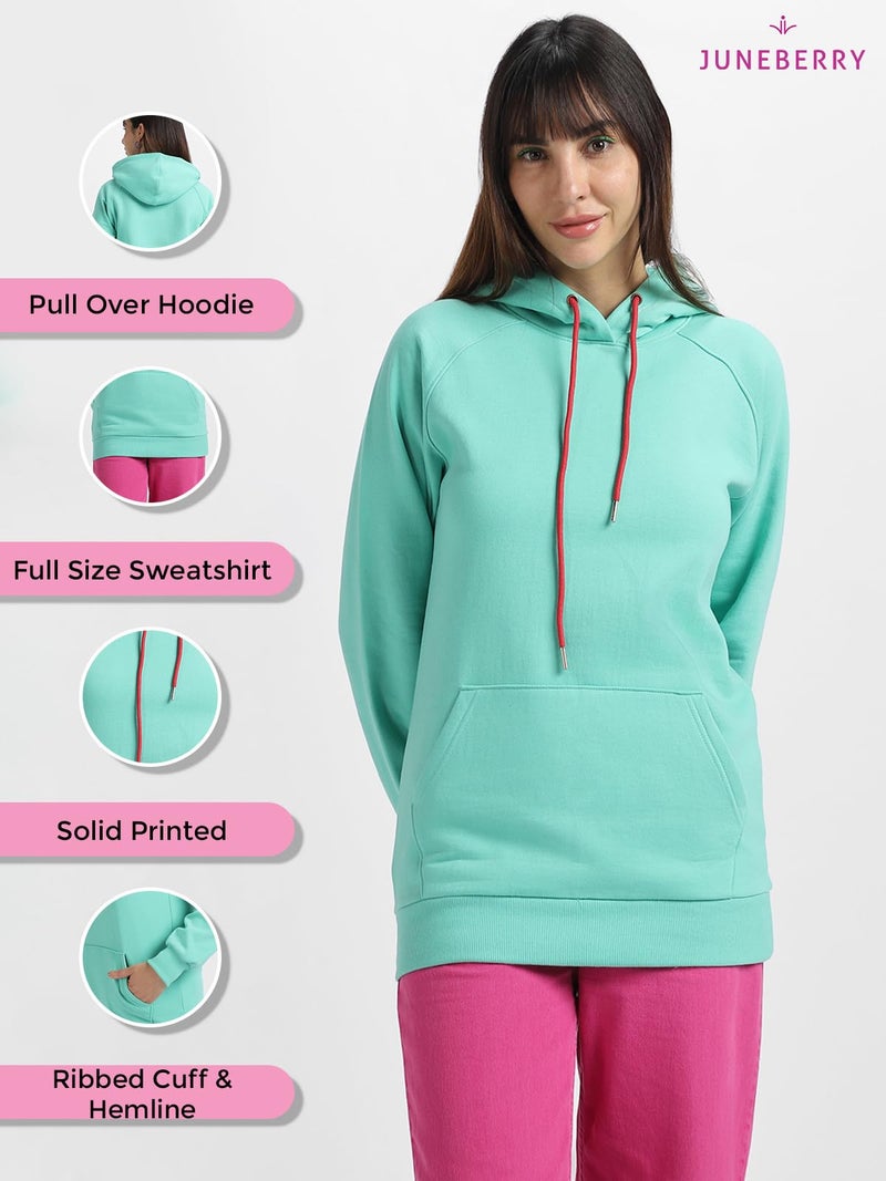 JUNEBERRY® Cotton Fleece Regular Fit Solid Sweatshirt Jumper Hoodie for Women (JHD0423GNPL21_XL) Green - Image 5