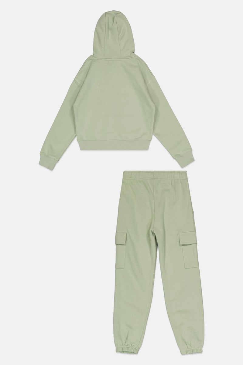 Ellesse Kids Boy 2 Pcs Brand Logo Hooded Sweatshirt And Jogger Pants Set, Sage Green - Image 2