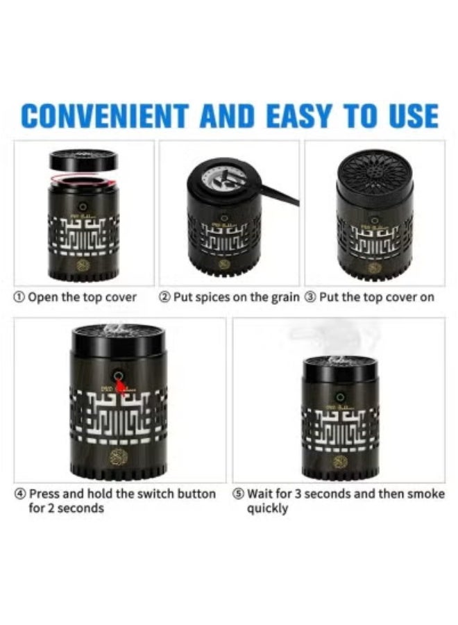 JAJEEK SQ-309 Quran Speaker & Mini Bakhoor Incense Burner – 8GB Memory, 15 Language Recitations, Bluetooth Speaker with Multicolor LED Night Light, App & Remote Controlled, Natural Wood Finish, Wireless Audio, Dual-Function Quran Player and Aroma Diffuser for Home & Travel – Portable Islamic Gift for Ramadan, Home Decor, and Daily Use - Image 3