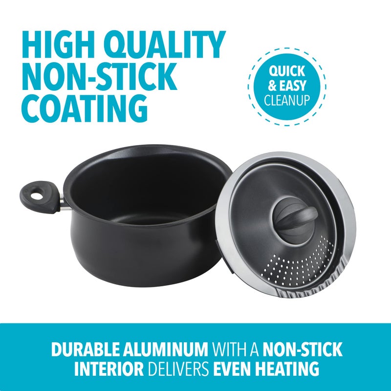 Bialetti 5.5-Quart Nonstick Aluminum Pasta Pot with Strainer Lid and Handles, PFOA-Free Nonstick Oval Cooking Pot and Lid, Black - Image 4