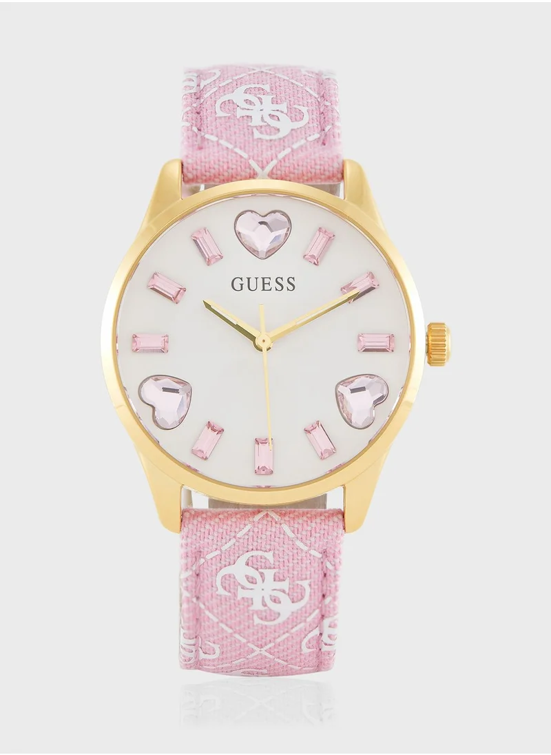 GUESS Candy Hearts Lather Strap Analog Watch