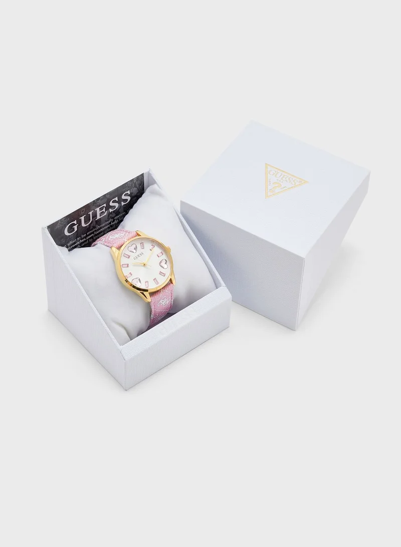 GUESS Candy Hearts Lather Strap Analog Watch