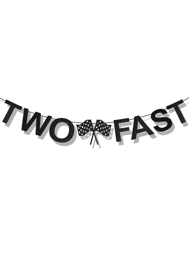 PEUTIER TWO FAST Happy Birthday Banner, Themed Party Supplies Decorations Checkered Flags Black and White Racing Banner Let't Go Racing Checkered Flag Party Race Car Birthday Party Decorations  - Image 1