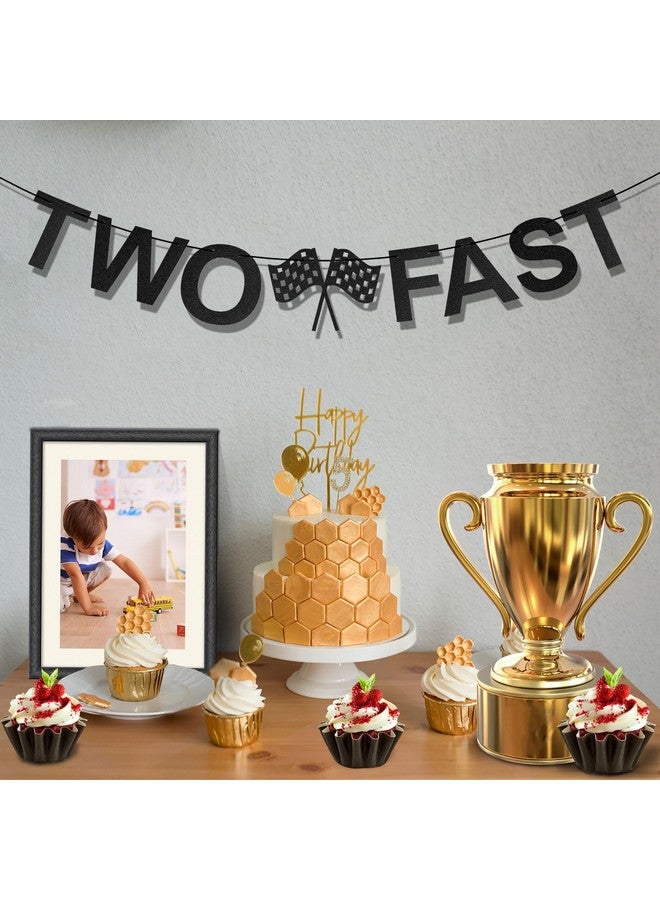 PEUTIER TWO FAST Happy Birthday Banner, Themed Party Supplies Decorations Checkered Flags Black and White Racing Banner Let't Go Racing Checkered Flag Party Race Car Birthday Party Decorations  - Image 4