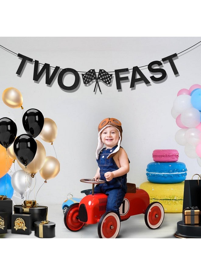 PEUTIER TWO FAST Happy Birthday Banner, Themed Party Supplies Decorations Checkered Flags Black and White Racing Banner Let't Go Racing Checkered Flag Party Race Car Birthday Party Decorations  - Image 5