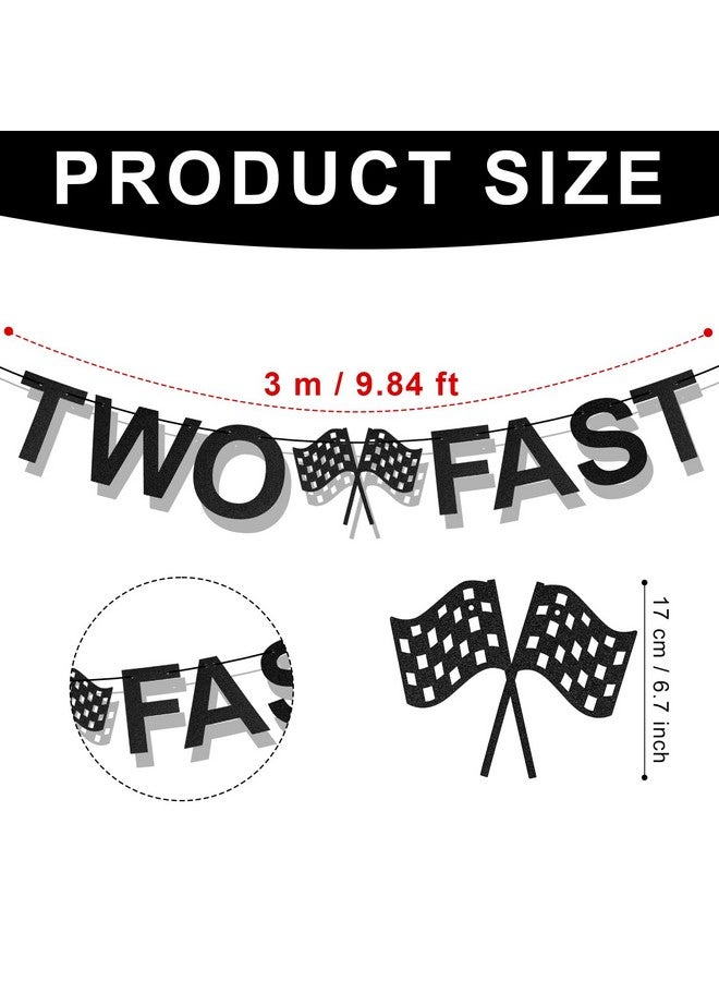 PEUTIER TWO FAST Happy Birthday Banner, Themed Party Supplies Decorations Checkered Flags Black and White Racing Banner Let't Go Racing Checkered Flag Party Race Car Birthday Party Decorations  - Image 2