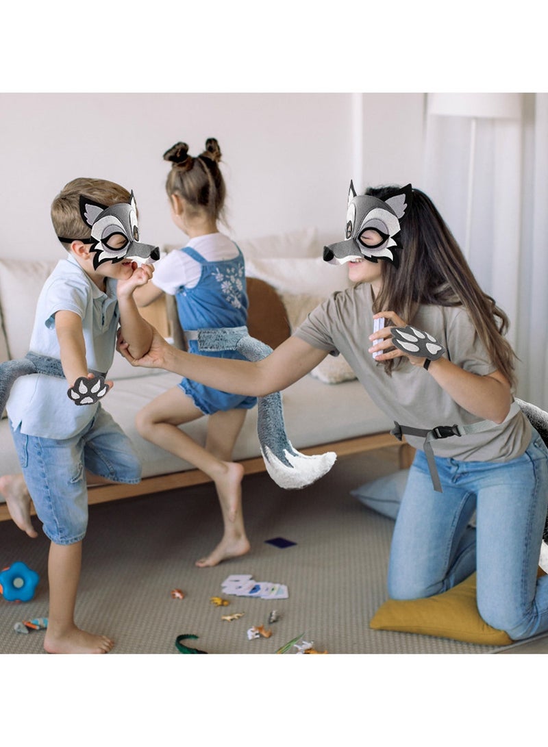 Gray Wolf Mask, Tail, and Paw Set,Grey Wolf Mask with Tail Paw Gloves，Funny Dress Up Set,Simulation Cosplay Accessories， Cosplay Party Halloween Costume Accessories - Image 3