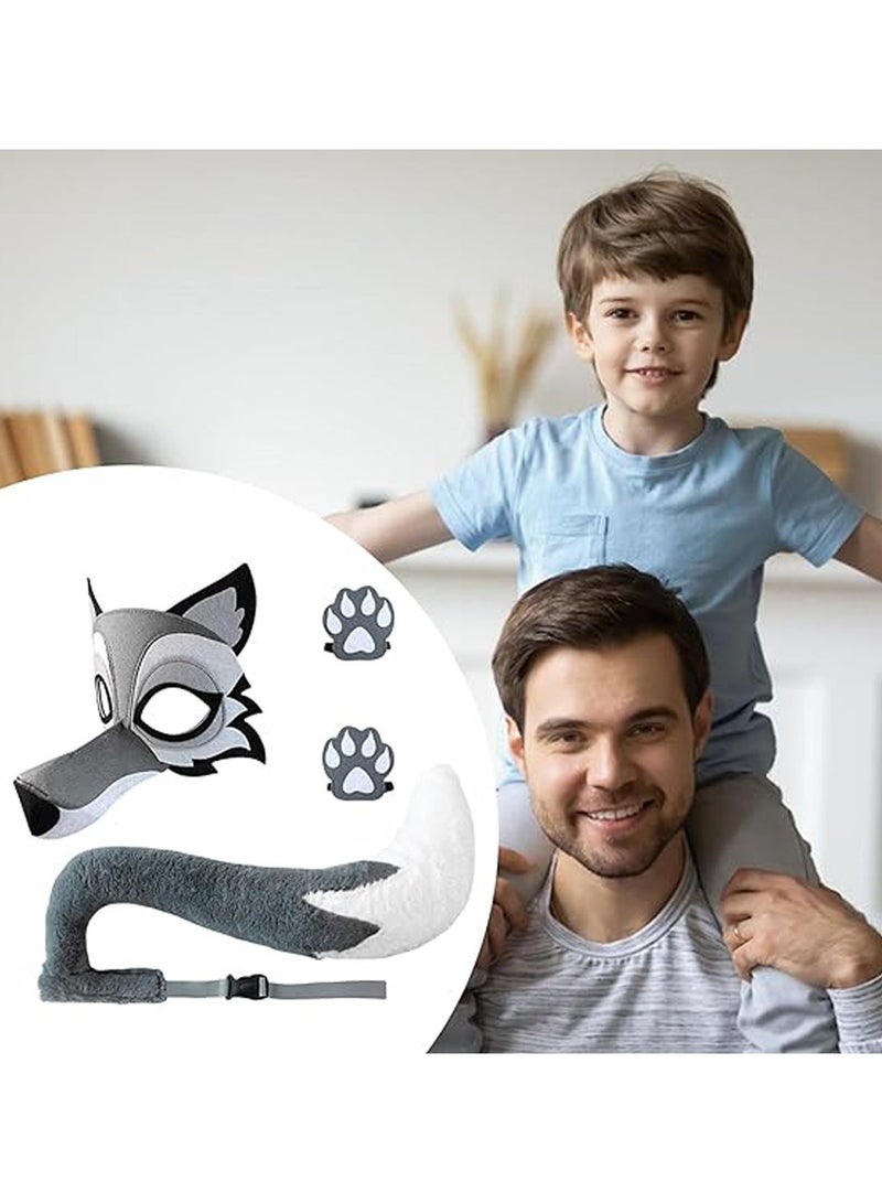 Gray Wolf Mask, Tail, and Paw Set,Grey Wolf Mask with Tail Paw Gloves，Funny Dress Up Set,Simulation Cosplay Accessories， Cosplay Party Halloween Costume Accessories - Image 4