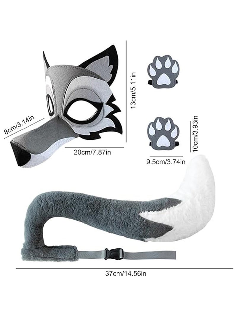Gray Wolf Mask, Tail, and Paw Set,Grey Wolf Mask with Tail Paw Gloves，Funny Dress Up Set,Simulation Cosplay Accessories， Cosplay Party Halloween Costume Accessories - Image 2