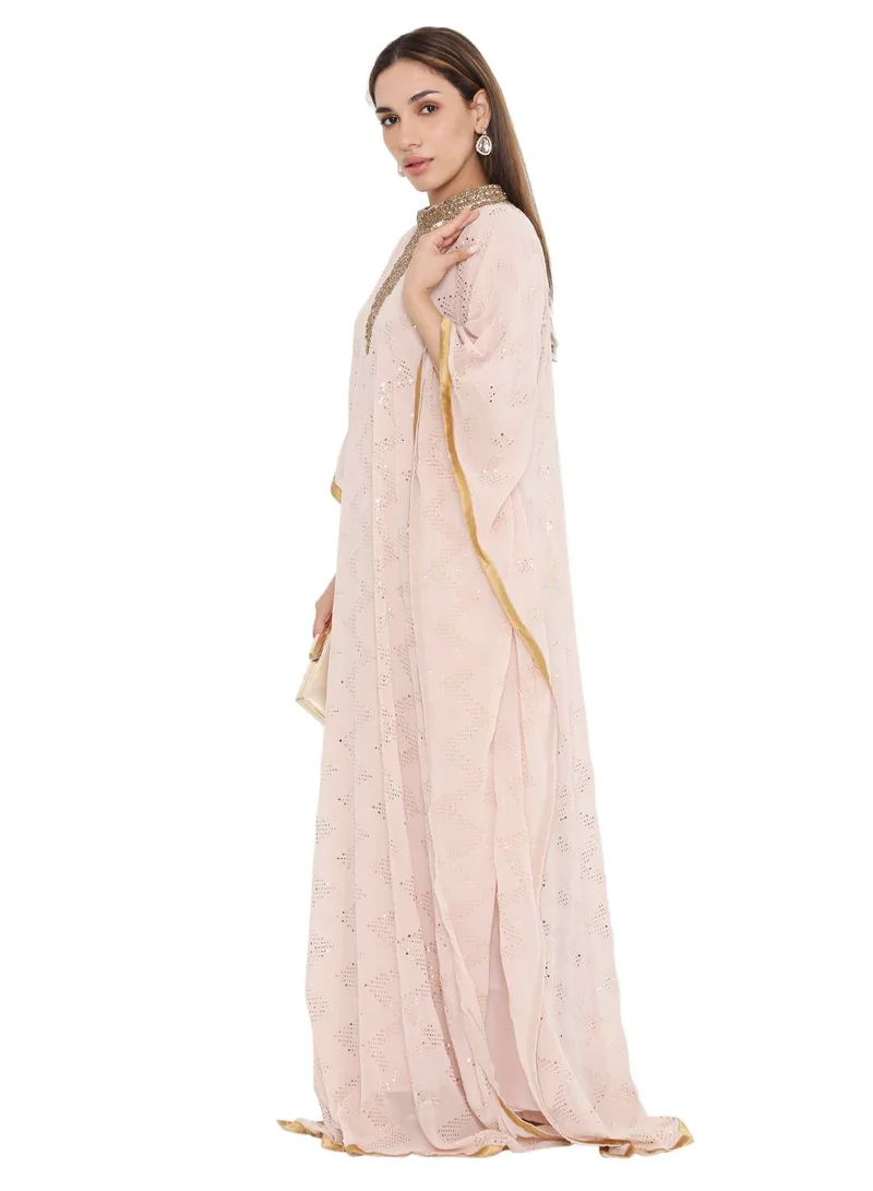Designer Sleeve-less Jalabiya Caftan With Intricate Gold Embroidery