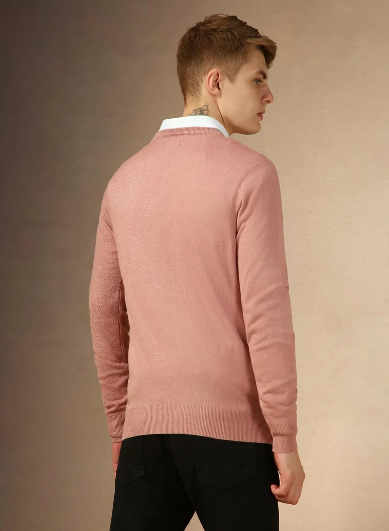 Dennis Lingo Men's Dusty Pink 100% Acrylic Solid Slim Sweater