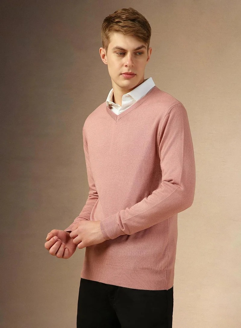 Dennis Lingo Men's Dusty Pink 100% Acrylic Solid Slim Sweater