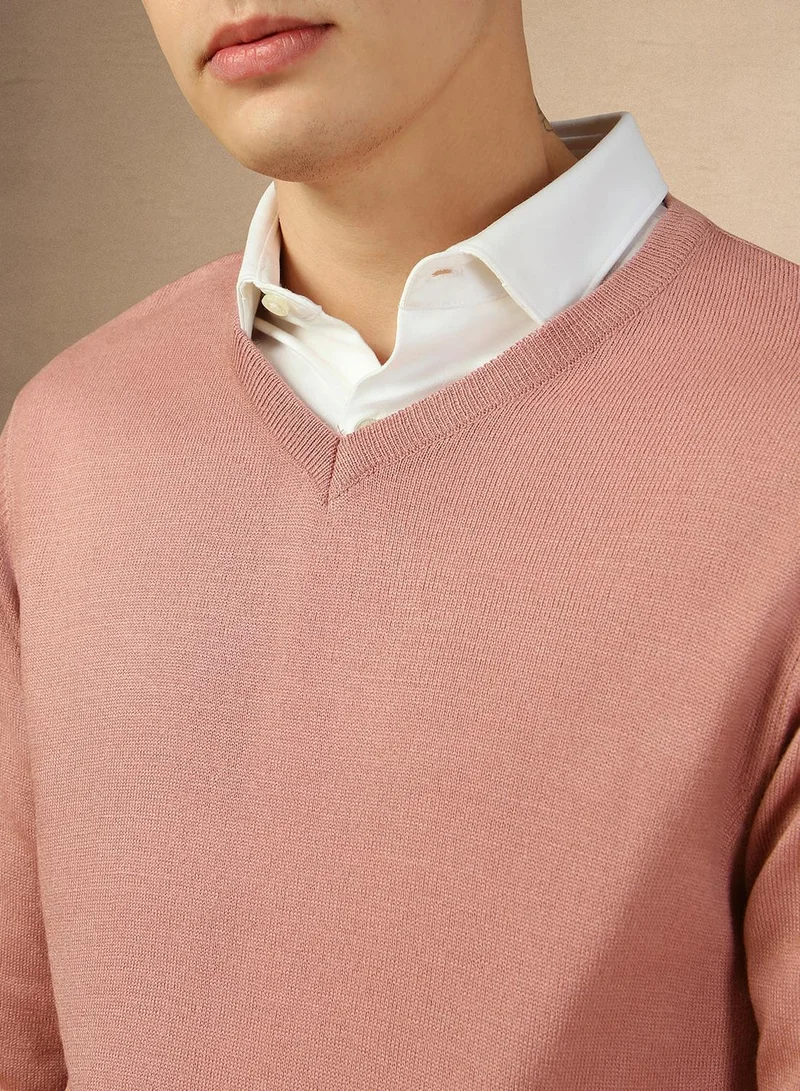 Dennis Lingo Men's Dusty Pink 100% Acrylic Solid Slim Sweater