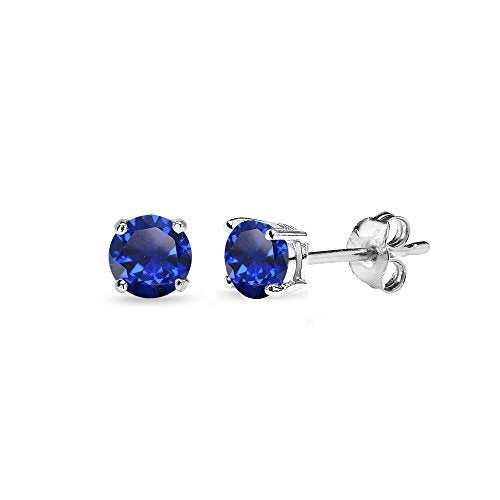 B. BRILLIANT Sapphire Earrings | 925 Sterling Silver Earing | 4mm Round Solitaire Studs Created Blue Sapphire Earrings for Women - Image 1