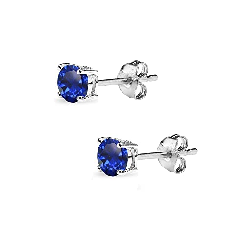 B. BRILLIANT Sapphire Earrings | 925 Sterling Silver Earing | 4mm Round Solitaire Studs Created Blue Sapphire Earrings for Women - Image 5