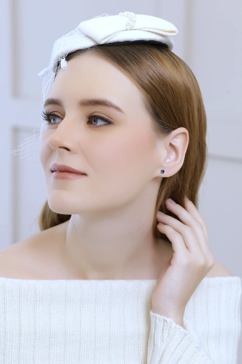 B. BRILLIANT Sapphire Earrings | 925 Sterling Silver Earing | 4mm Round Solitaire Studs Created Blue Sapphire Earrings for Women - Image 2