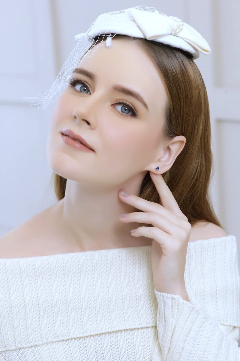 B. BRILLIANT Sapphire Earrings | 925 Sterling Silver Earing | 4mm Round Solitaire Studs Created Blue Sapphire Earrings for Women - Image 3