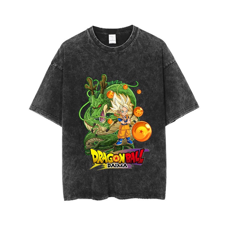 Daimat Shirt High Street New Style Old Washed Anime Retro Short-Sleeved Dragon Ball Series American Style 250 - Image 1