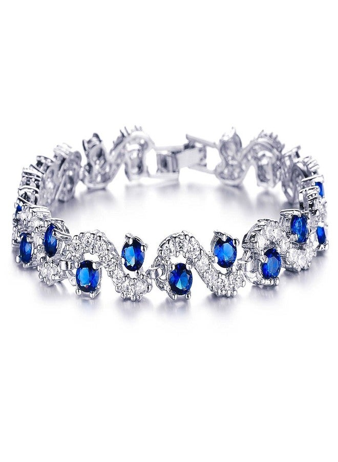 Mahi Rhodium Plated Rich Royal Blue Crystals Bracelet for Women BR1100276RCC - Image 1