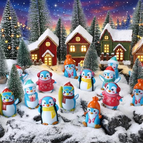 Realspring 36 Pcs Rubber Penguin Operation Valentine Day Items Glow in The Dark Winter Penguin Bath Toy Floating Rubber Animals Cute Cake Topper Gifts for Kids Classroom Car Dashboard Decor Blue - Image 5