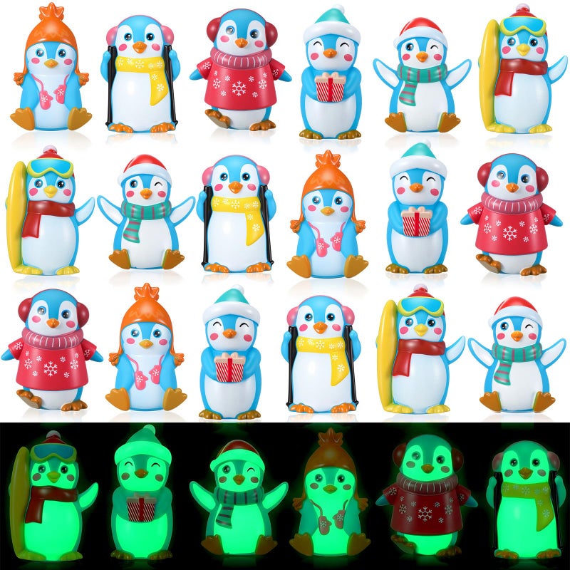 Realspring 36 Pcs Rubber Penguin Operation Valentine Day Items Glow in The Dark Winter Penguin Bath Toy Floating Rubber Animals Cute Cake Topper Gifts for Kids Classroom Car Dashboard Decor Blue - Image 3