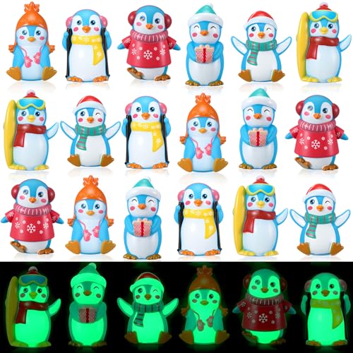 Realspring 36 Pcs Rubber Penguin Operation Valentine Day Items Glow in The Dark Winter Penguin Bath Toy Floating Rubber Animals Cute Cake Topper Gifts for Kids Classroom Car Dashboard Decor Blue - Image 1