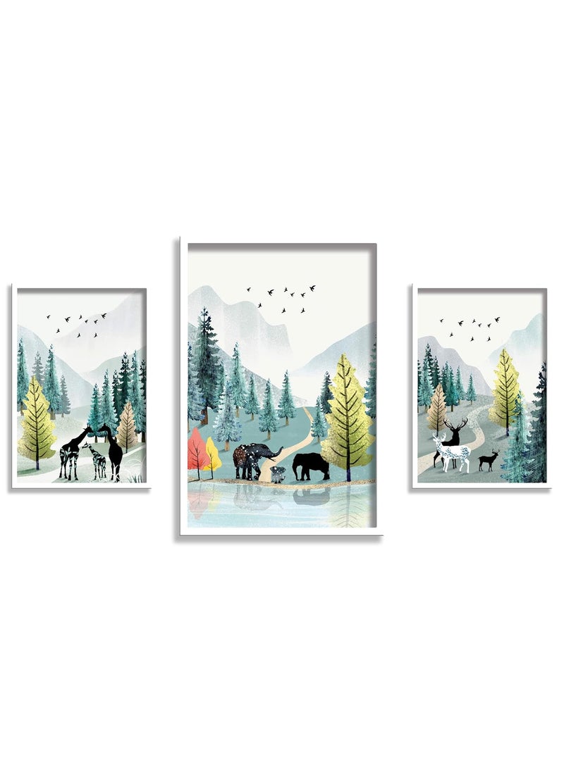 SAF SAF paintings Paintings Modern Art Wall Decor White Framed Paintings for Bedroom Room Living Room - White Framed Wall Posters,Multicolor 34.5 Inch x 19.5 Inch (Pack of 3) KANF-COMBO-401-M1-K2  - Image 2