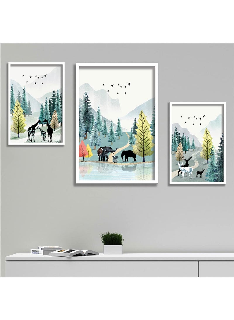 SAF SAF paintings Paintings Modern Art Wall Decor White Framed Paintings for Bedroom Room Living Room - White Framed Wall Posters,Multicolor 34.5 Inch x 19.5 Inch (Pack of 3) KANF-COMBO-401-M1-K2  - Image 1