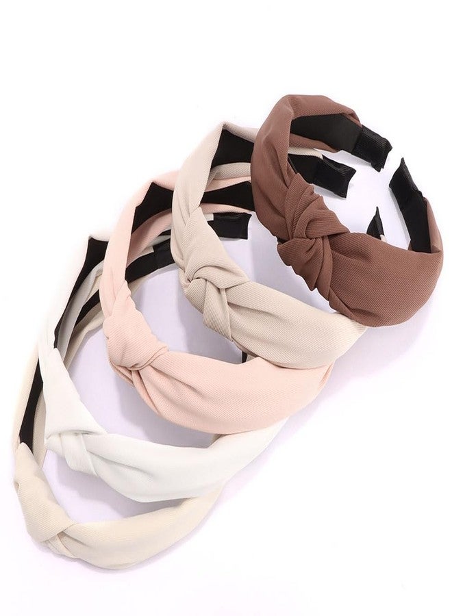 AHONEY 5 Pack Neutral Knotted Headbands for Women Trendy Fashion Thick Headbands Top Knot Non Slip Cute Hair Accessories Multi-style Headband Pack Diademas Para Mujer (Brown) - Image 5