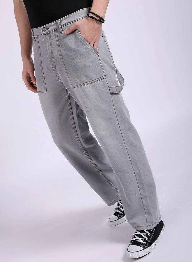 The Indian Garage Co The Indian Garage Co Men Grey Mid Rise Baggy Fit Jeans