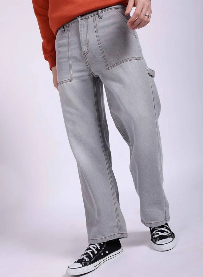 The Indian Garage Co The Indian Garage Co Men Grey Mid Rise Baggy Fit Jeans