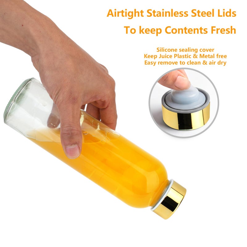 Zukro Glass Water Bottles with Lids 18 oz, Reusable Juice Bottles for Juicing, Leak Proof Juice Storage Containers for Fridge, Clear Drinking Jars With Stainless Steel Caps, BPA Free, Set of 6 Gold - Image 5
