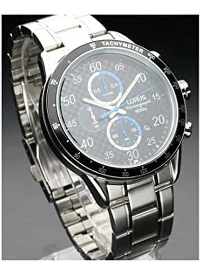 لوراس Rm333Ex9 كوارتز رياضي 100 متر كرونوغراف مقاوم للماء مقياس سرعة الدوران ستانلس ستيل حواف زرقاء فضي وأسود - Image 2