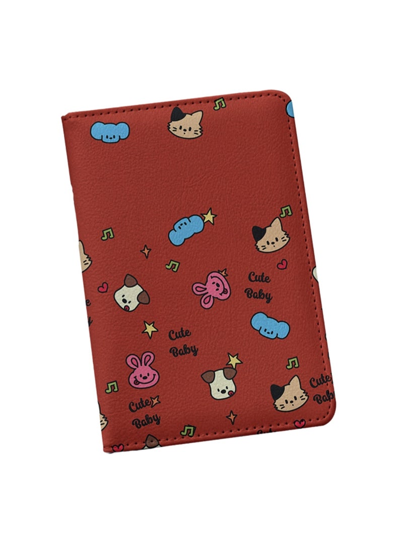 Red Animal Style Passport Holder Wallet Passport Holder, Multi-Function Girls And Boys Card Holder Pu Leather Travel Document Holder, Travel Accessories - Image 1