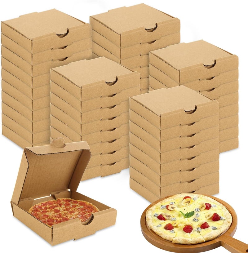 RHBLME 50 PACK Mini Pizza Boxes, 3.5 x 3.5 x 0.8 Inch Small Pizza Boxes Lock Corner Clay Coated Thin Pizza Box, Reusable Pizza Box for Mini Pizza Cookies Cake Party Favors Weddings - Image 1