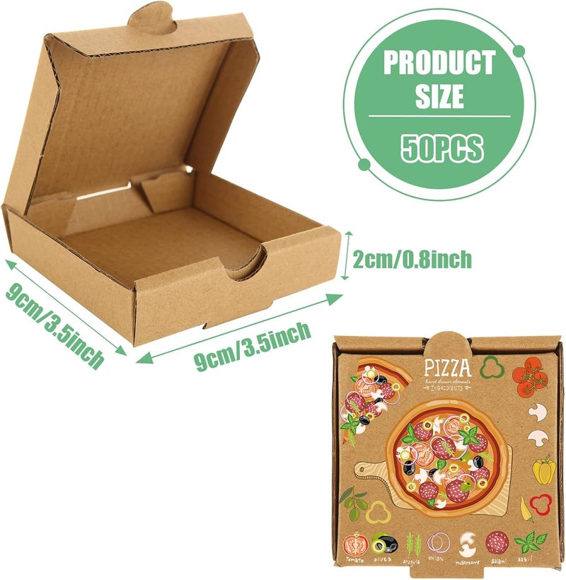 RHBLME 50 PACK Mini Pizza Boxes, 3.5 x 3.5 x 0.8 Inch Small Pizza Boxes Lock Corner Clay Coated Thin Pizza Box, Reusable Pizza Box for Mini Pizza Cookies Cake Party Favors Weddings - Image 2
