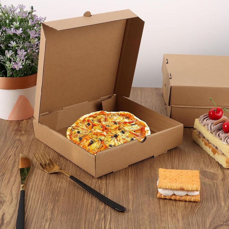 RHBLME 50 PACK Mini Pizza Boxes, 3.5 x 3.5 x 0.8 Inch Small Pizza Boxes Lock Corner Clay Coated Thin Pizza Box, Reusable Pizza Box for Mini Pizza Cookies Cake Party Favors Weddings - Image 5