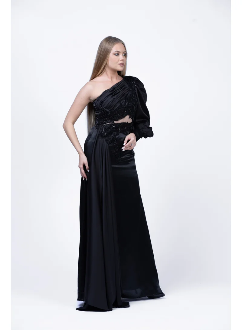 Fashonara  Draped One-Shoulder Embossed Evening Gown for Women | Elegant Formal Dress for Women | Best Price UAE