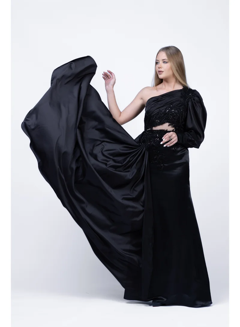 فاشونارا فستان سهرة مزخرف بكتف واحد وبقصّة Draped للنساء | فستان رسمي أنيق