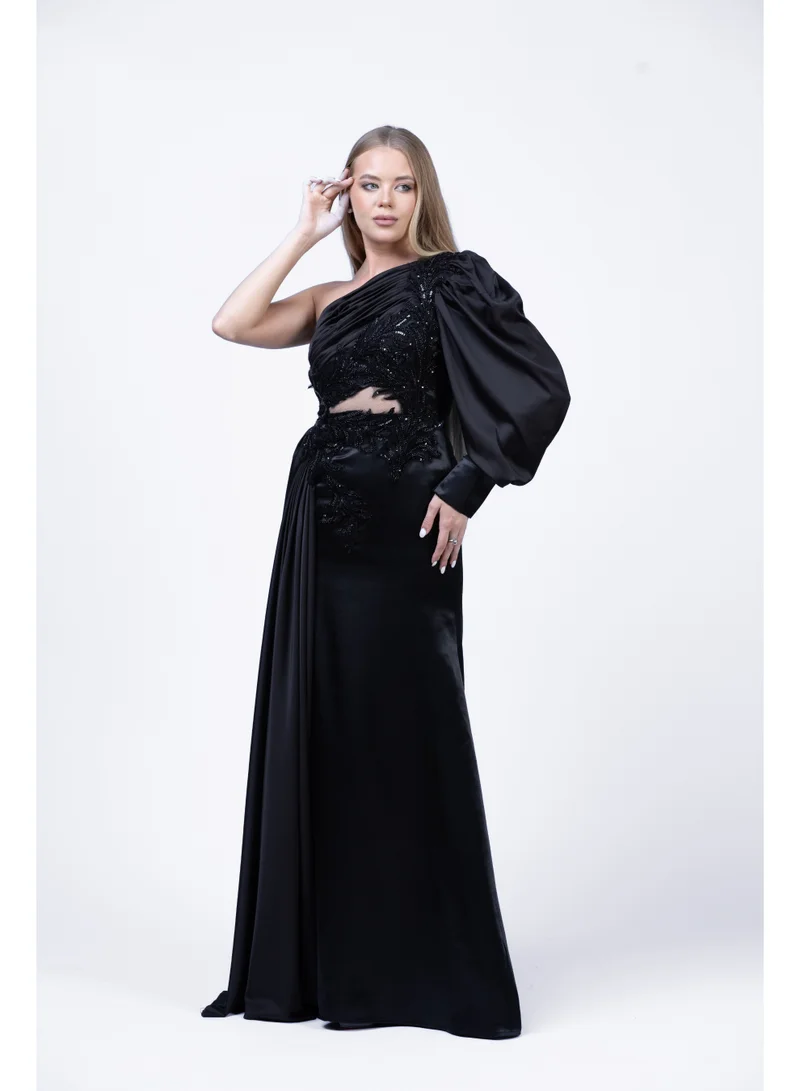 فاشونارا فستان سهرة مزخرف بكتف واحد وبقصّة Draped للنساء | فستان رسمي أنيق